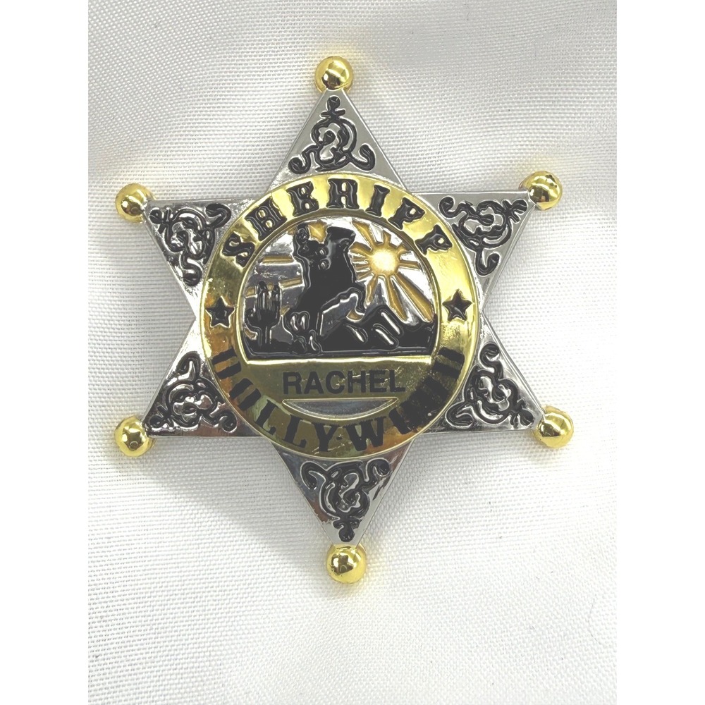 Sheriff Hollywood Rachel Star Badge Pin Silver Gold Tone Western Novelty Gift‎